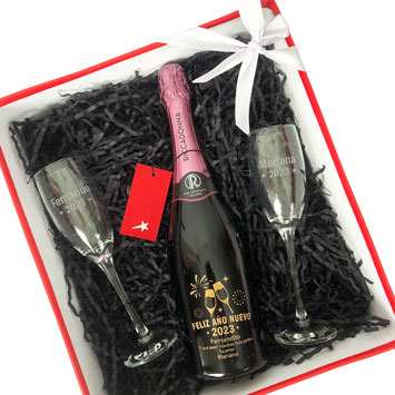 set box espumante  champagne copas champaña personalizados 
